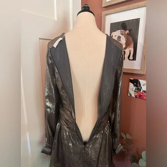 Ramy Brook Elise mini deep V plunge mini silk metallic draped lined 6 dress - Picture 10 of 15